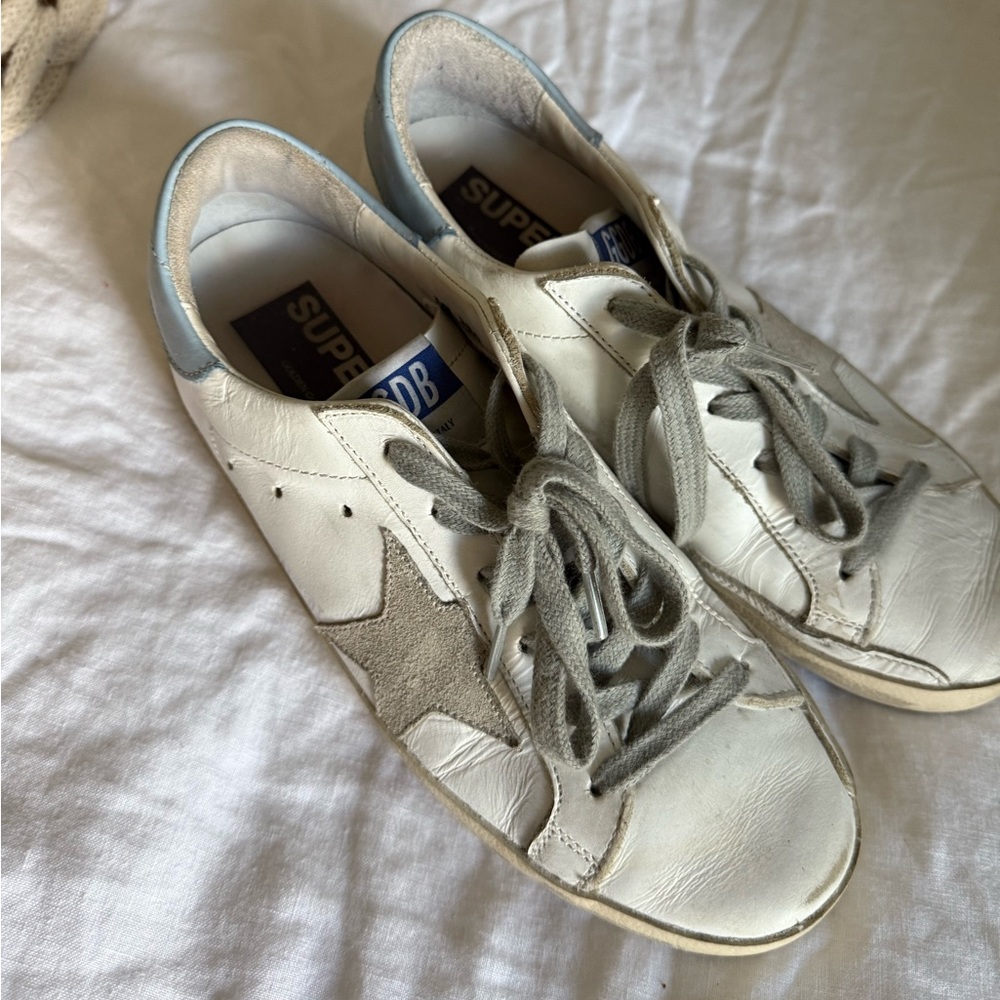 Golden Goose Superstar Leather Sneakers White Ice Powder Blue Size 6